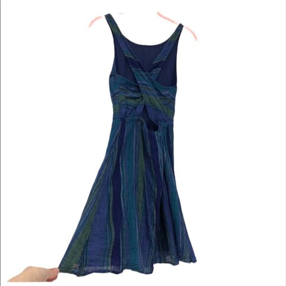Roxy blue purple green striped halter cross back mini dress - Picture 2 of 13